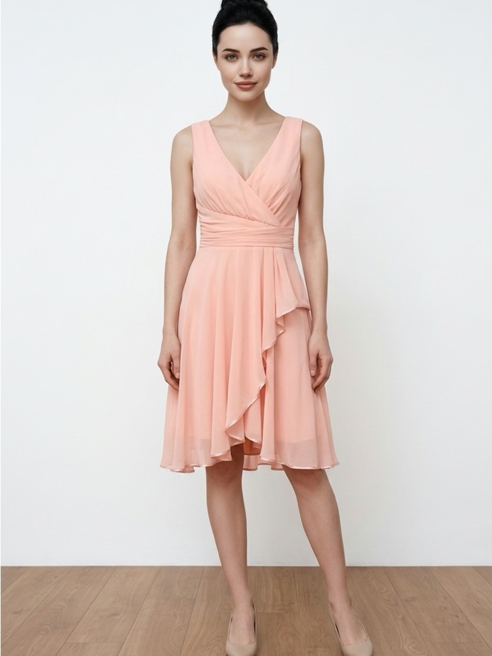 Le Château Ballet Pink Wrap V-Neck Ruffle Midi Dress | Size Small | Occasional